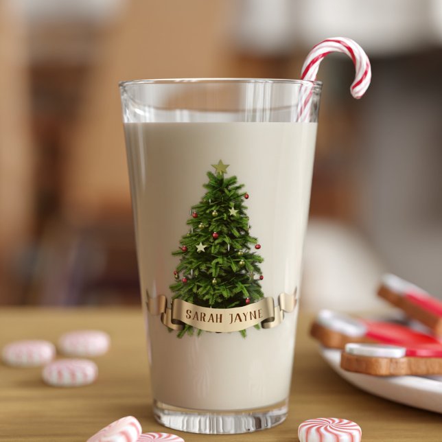 Christmas Tree Personalized Festive Holiday Glass (A traditional Christmas tree glass with space for your name. Perfect for all sorts of festive drinks)