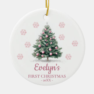 Christmas Tree Personalized Girl's First Christmas Ceramic Ornament