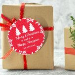 Christmas Tree Personalized Merry Christmas Red Classic Round Sticker<br><div class="desc">Minimal and festive christmas tree snowflake personalized merry Christmas red sticker. Perfect for adding a personalized touch to your gifts & envelopes.</div>