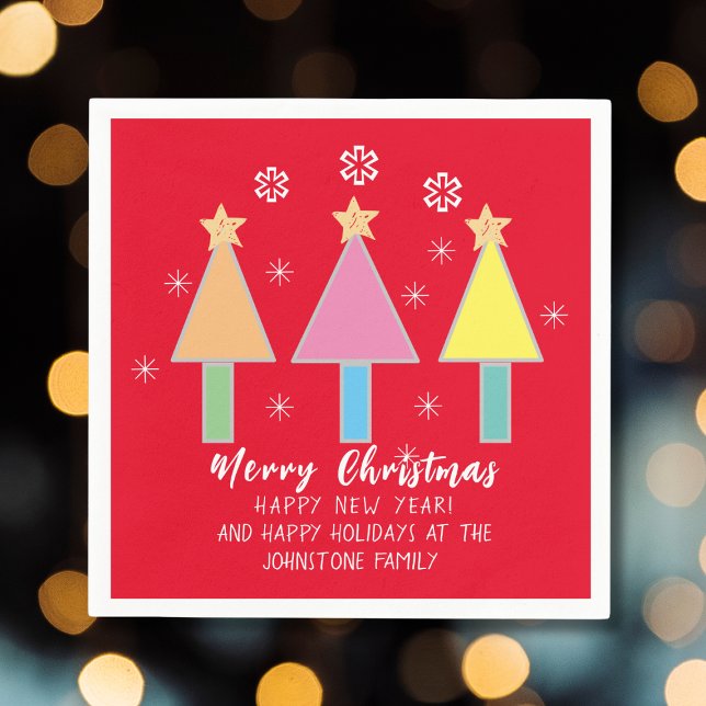  Christmas Tree Personalized Name Cute Red Paper  Napkin (Merry Christmas, Happy Holidays and a Happy New Year!)