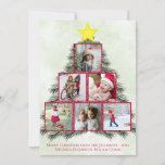 Christmas Tree Photo Collage Cute Festive Holiday Card<br><div class="desc">This fun holiday card features a 6 photo collage of square pictures arranged in a triangle shape over a hand painted watercolor pine Christmas tree. Each photo is enclosed in a festive red square and there is a yellow and gold star at the top. There is space for a short...</div>