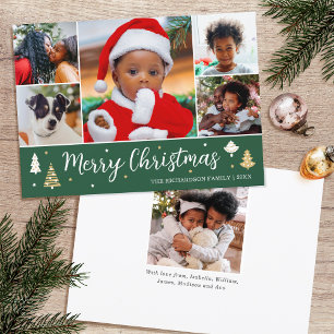 Christmas Tree Photo Collage Forest Green Flat Holiday Card
