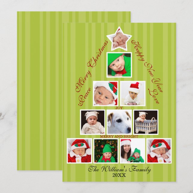 Christmas Tree Photo Collage Holiday Card (Front/Back)