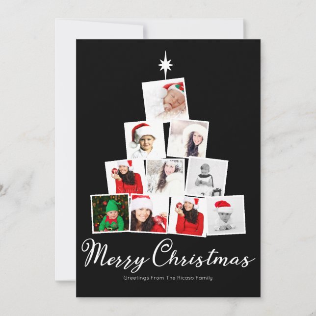Christmas Tree Photo Collage Personalized Holiday Card (Front)