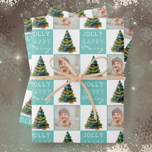 Christmas Tree Photo Holiday Pattern Wrapping Paper Sheet