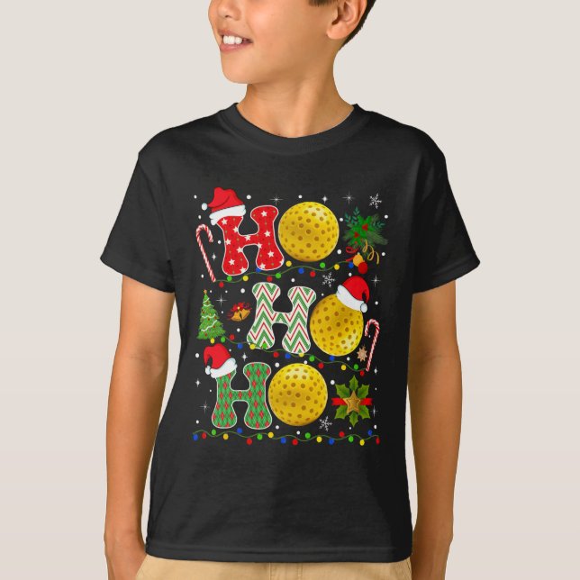 Christmas Tree Pickleball Ho Ho Ho Santa Lights Xm T-Shirt (Front)