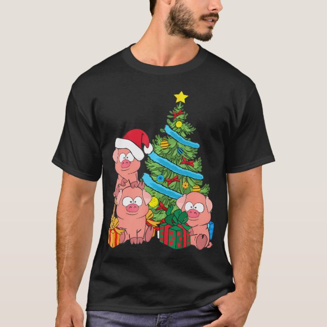 Christmas Tree Pig Lover Farm Animals Swine Pig T-Shirt (Front)