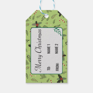 Christmas Tree Pine Branch Holly Berry Mistletoe Gift Tags