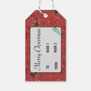 Christmas Tree Pine Branch Holly Berry Mistletoe Gift Tags