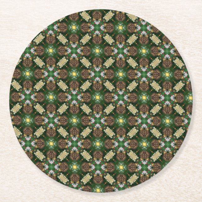 Christmas Tree Pine Cones Pattern Round Paper Coaster (Front)