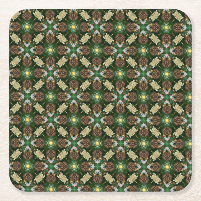 Christmas Tree Pine Cones Pattern Square Paper Coaster (Front)