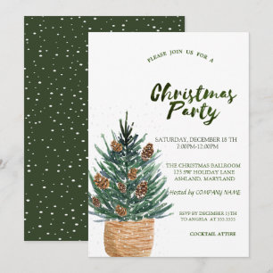 Christmas Tree,Pine Cones Snow Christmas Party Invitation