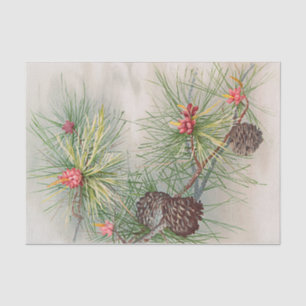 Christmas Tree Pines and Flower Painting Holiday Tissue Paper