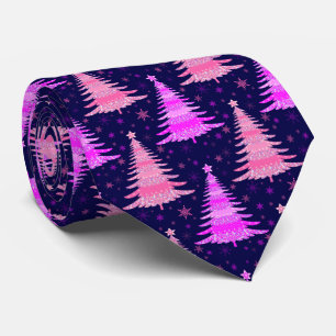 Christmas Tree Pink Blue Pattern Design Tie