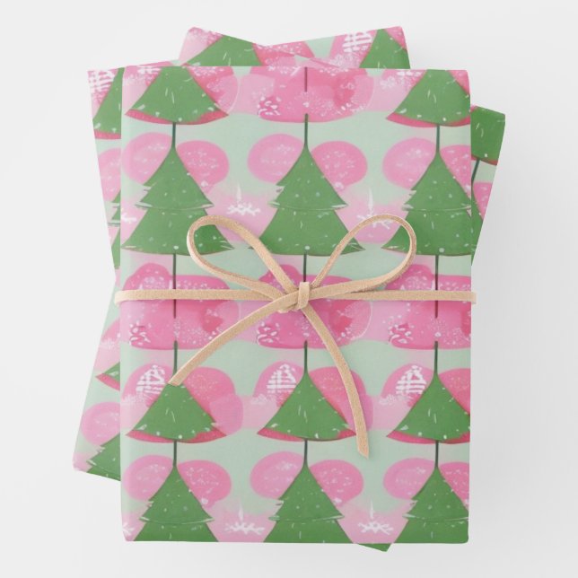 Christmas Tree Pink gift Wrap Birthday Holiday  (In situ)