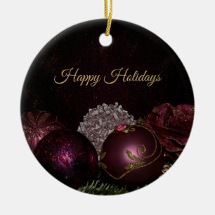 Christmas Tree Pink Green Leaves Black Elegant Ceramic Ornament