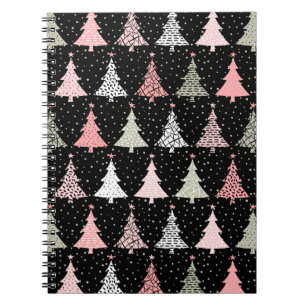 Christmas Tree Pink & Green with Black Background Notebook