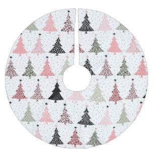 Christmas Tree Pink & Green with White Background Brushed Polyester Tree Skirt
