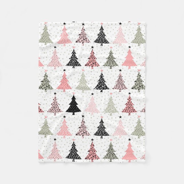 Christmas Tree Pink & Green with White Background Fleece Blanket (Front)