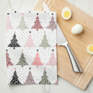 Christmas Tree Pink & Green with White Background Kitchen Towel