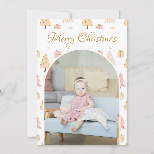 Christmas Tree Pink Pattern Photo Personalized Hol Holiday Card (Front)