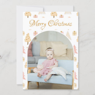 Christmas Tree Pink Pattern Photo Personalized Hol Holiday Card
