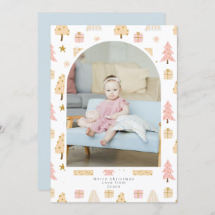 Christmas Tree Pink Pattern Photo Personalized Hol Holiday Card