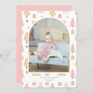 Christmas Tree Pink Pattern Photo Personalized Holiday Card