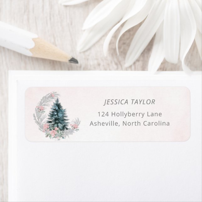 Christmas Tree Pink Silver Return Address (Insitu)