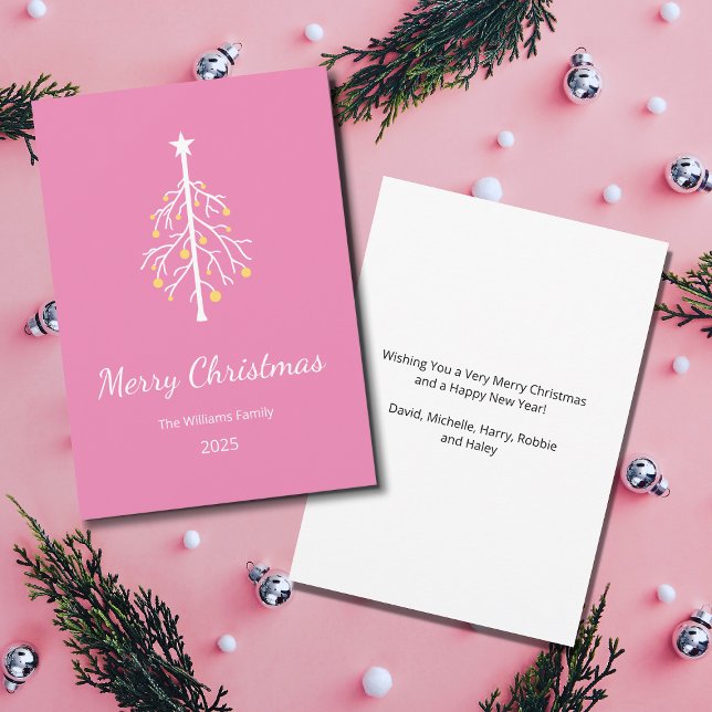 Christmas Tree Pink Vintage Retro  Holiday Card (Creator Uploaded)