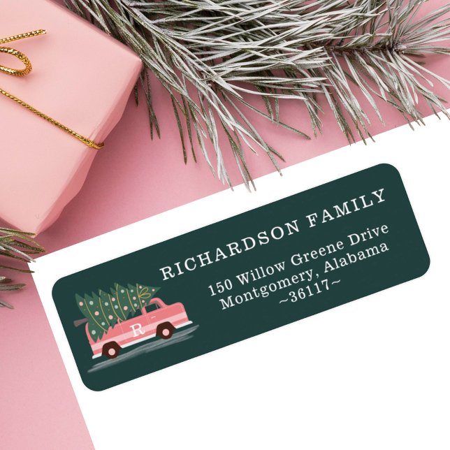 Christmas Tree Pink Vintage Van Monogram Green (Christmas Tree Pink Vintage Van Monogram Green Label)