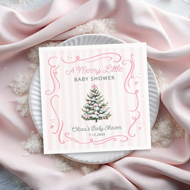 Christmas Tree Pink Winter Baby Shower Napkin (Creator Uploaded)