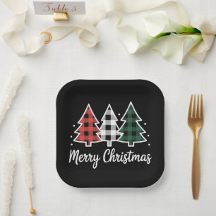 Christmas Tree Plaid Christmas Tree Merry Xmas Paper Plate