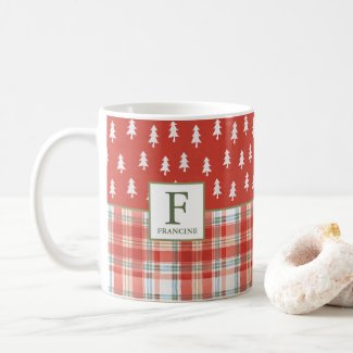 Christmas Tree Plaid Watercolor Personalized Coffee Mug