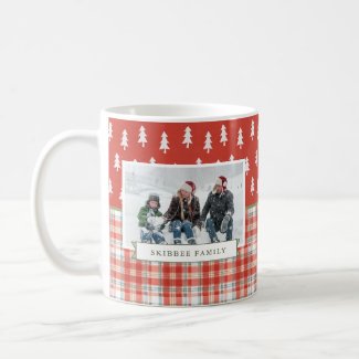 Christmas Tree Plaid Watercolor Photo Personalized Coffee Mug