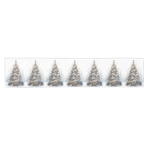 Christmas Tree Poinsettia Winter Snow Short Table Runner