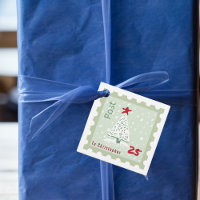 Christmas Tree Postage Stamp Monogram name Square 