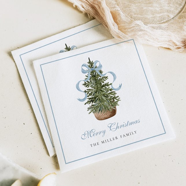 Christmas Tree Preppy Bow Blue Christmas Napkin (Creator Uploaded)