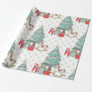 Christmas tree, presents and rocking horse wrapping paper