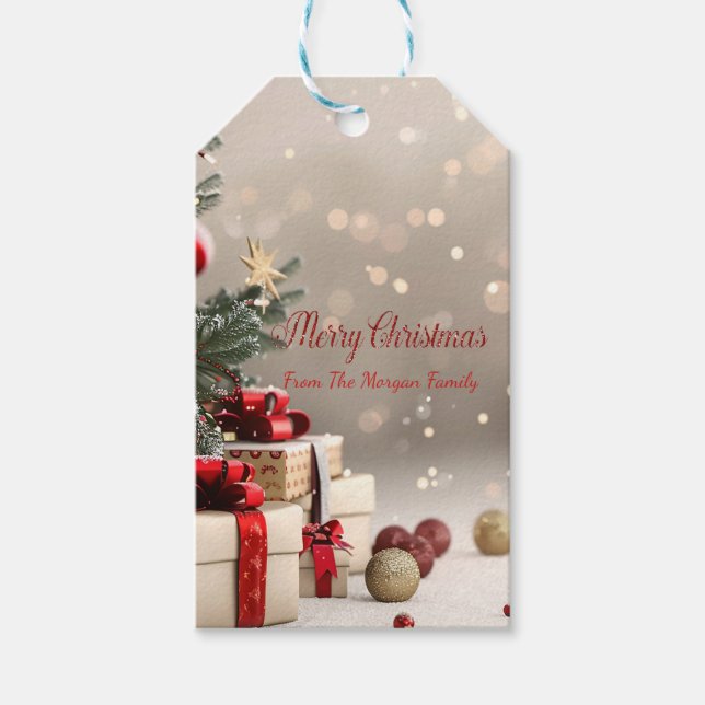 Christmas Tree Presents Bokeh Gift Tags (Front)