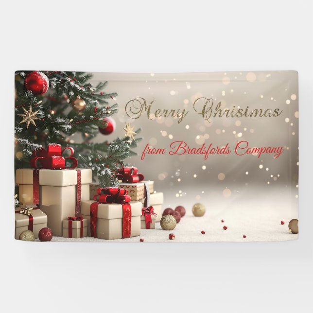 Christmas Tree Presents Bokeh Merry Christmas  Banner (Horizontal)