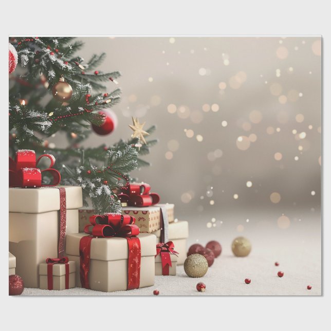 Christmas Tree Presents Bokeh Wrapping Paper (Flat)