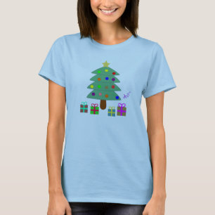 Christmas Tree & Presents Burgandy Long Sleeves T-Shirt