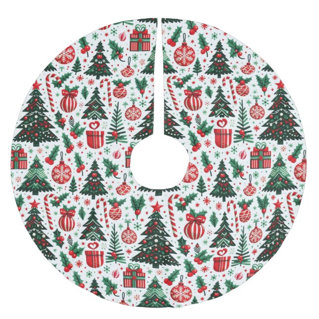Christmas tree, presents, candy cane brushed polyester tree skirt (Front)