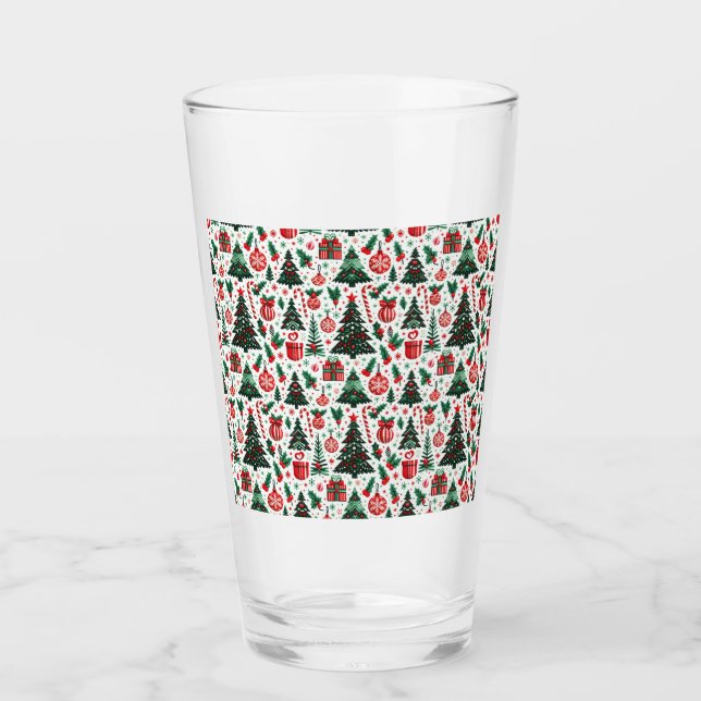 Christmas tree, presents, candy cane glass (Front)