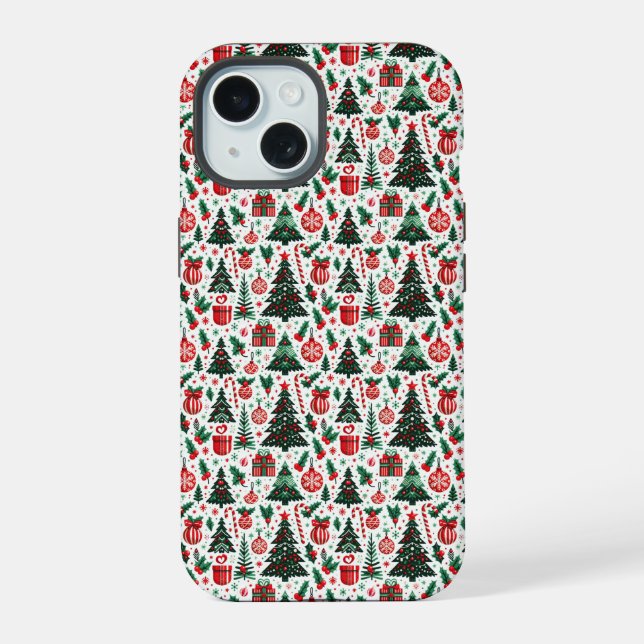Christmas tree, presents, candy cane iPhone 15 case (Back)
