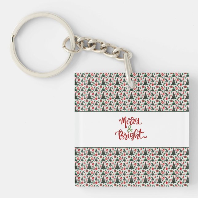 Christmas tree, presents, candy cane keychain (Front)