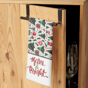 Christmas tree, presents, candy cane kitchen towel
