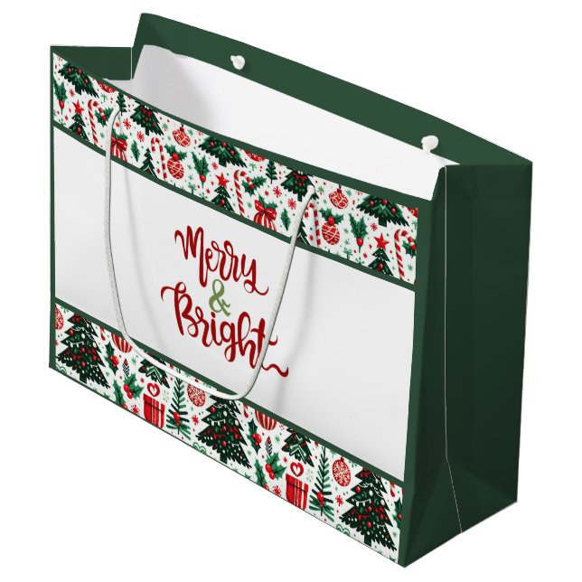 Christmas tree, presents, candy cane large gift bag (Front Angled)