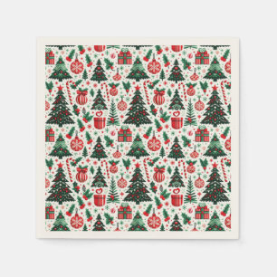 Christmas tree, presents, candy cane napkin